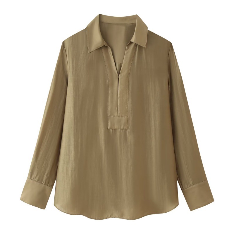 French-style Long-sleeve V-neck Elegant Versatile Striped Work Blouse — photo 1
