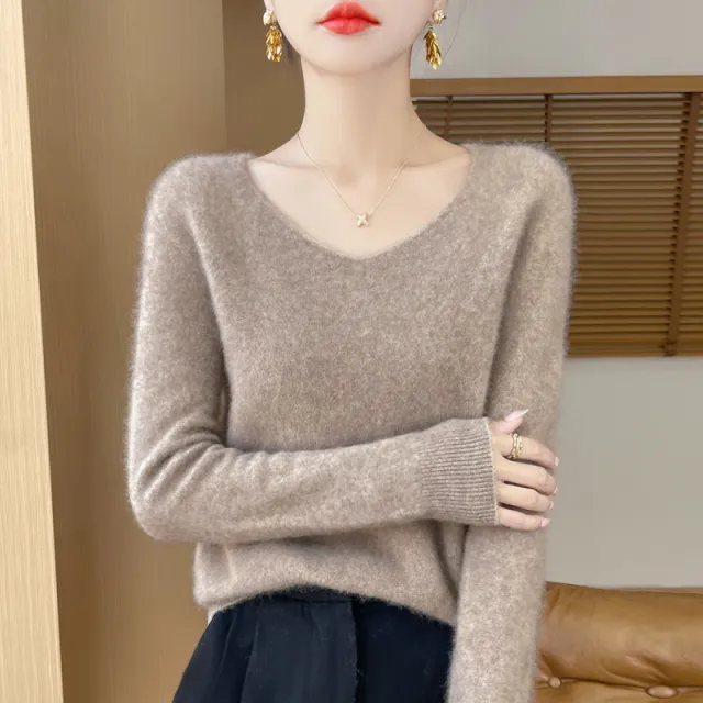 Women's Woolen Sweater V neck Loose Wool Base Shirt Purple Cashmere - Shop at LoveMi