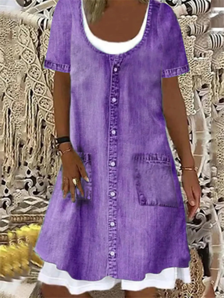 Summer Temperament Commute Solid Color Dress Violet - Shop at LoveMi