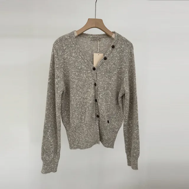 Women's Polyester Knitted V neck Cardigan Sweater Oatmeal Color - Shop at LoveMi