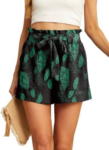 Women's Short Belt Pocket Summer Casual 15 Dark Green Leaf - Shop at LoveMi