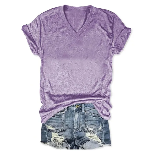European And American Style Women Bund POG Life V neck T shirt Purple - Shop at LoveMi