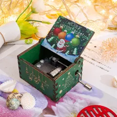 Wooden Hand-cranked Music Box Merry Christmas Music Ornaments - Christmas 9 - View 1