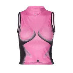 Cropped Round Neck Sleeveless Top For Women - Rose Red - View 1