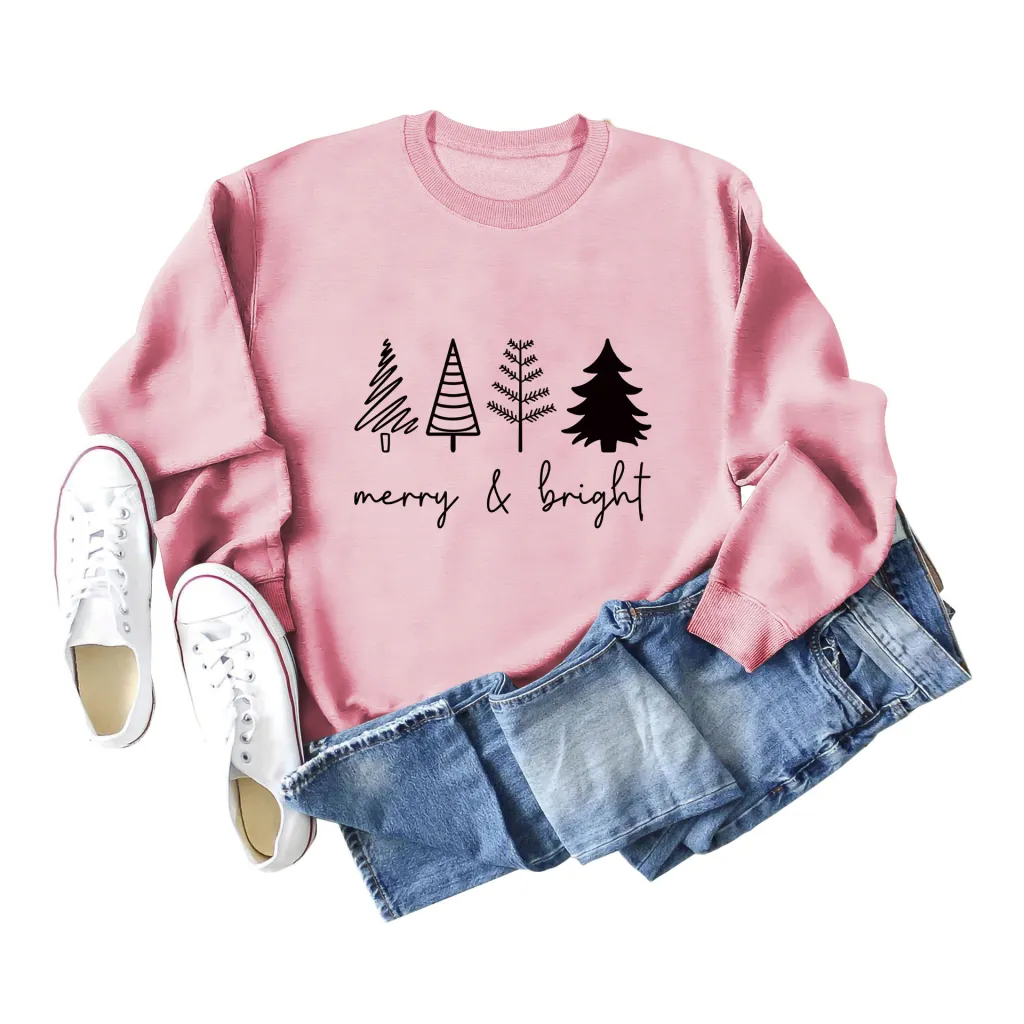 Printing Casual Women's Round Neck Loose Sweatshirt Shirt - Pink Black