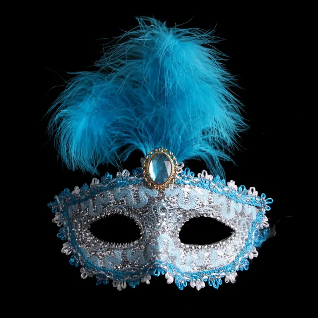 Leather Feather Mask Ball Party Mask Blue - Shop at LoveMi