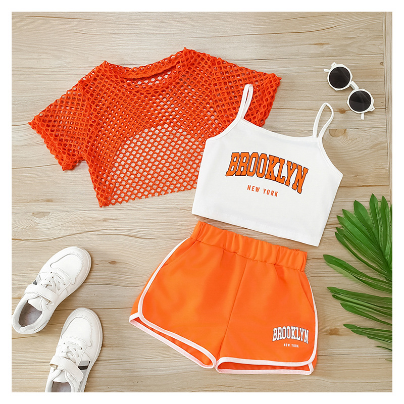 Summer New Mesh Shirt Short-Sleeve Top Pullover Three-Piece Set