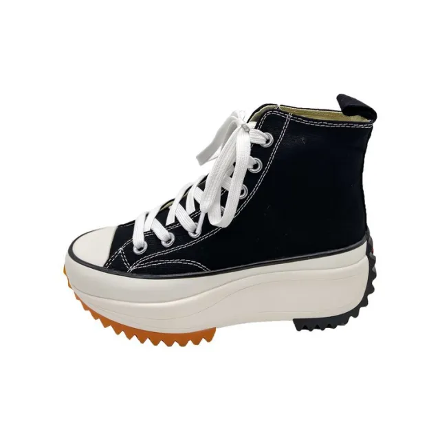 Large Size Women's High top Canvas Shoes New Korean Style Sports Casual Shoes Versatile Platform Round Toe White Shoes Black - Shop at LoveMi