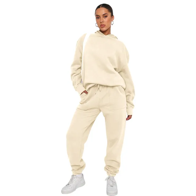 Solid Color Hooded Long Sleeve Sweater Women's Clothing Apricot - Shop at LoveMi