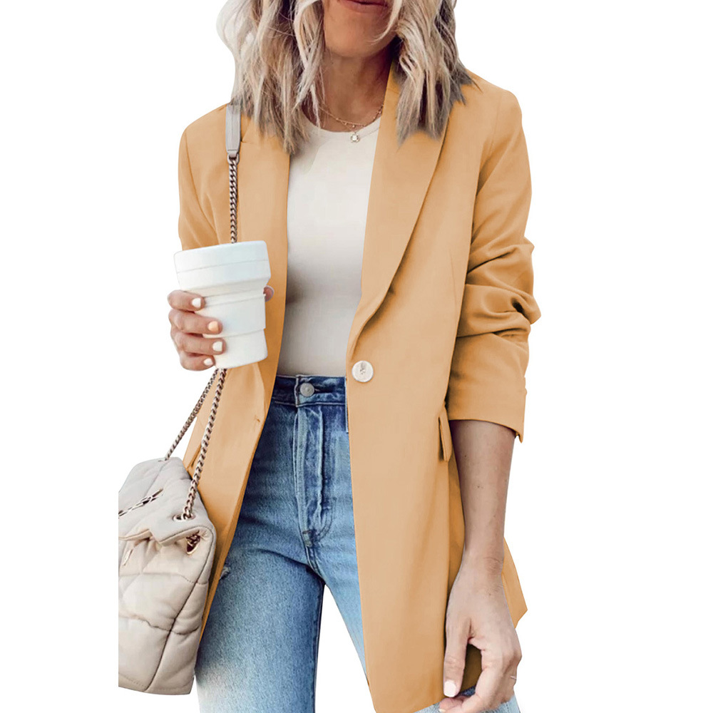 Single Button Small Suit Female New Solid Color Slim Waist Trimming Coat Light Yellow - Shop at LoveMi