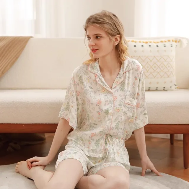 Pajamas Floral Homewear Short Sleeve Shorts Two piece Set Short Sleeve Shorts - Shop at LoveMi