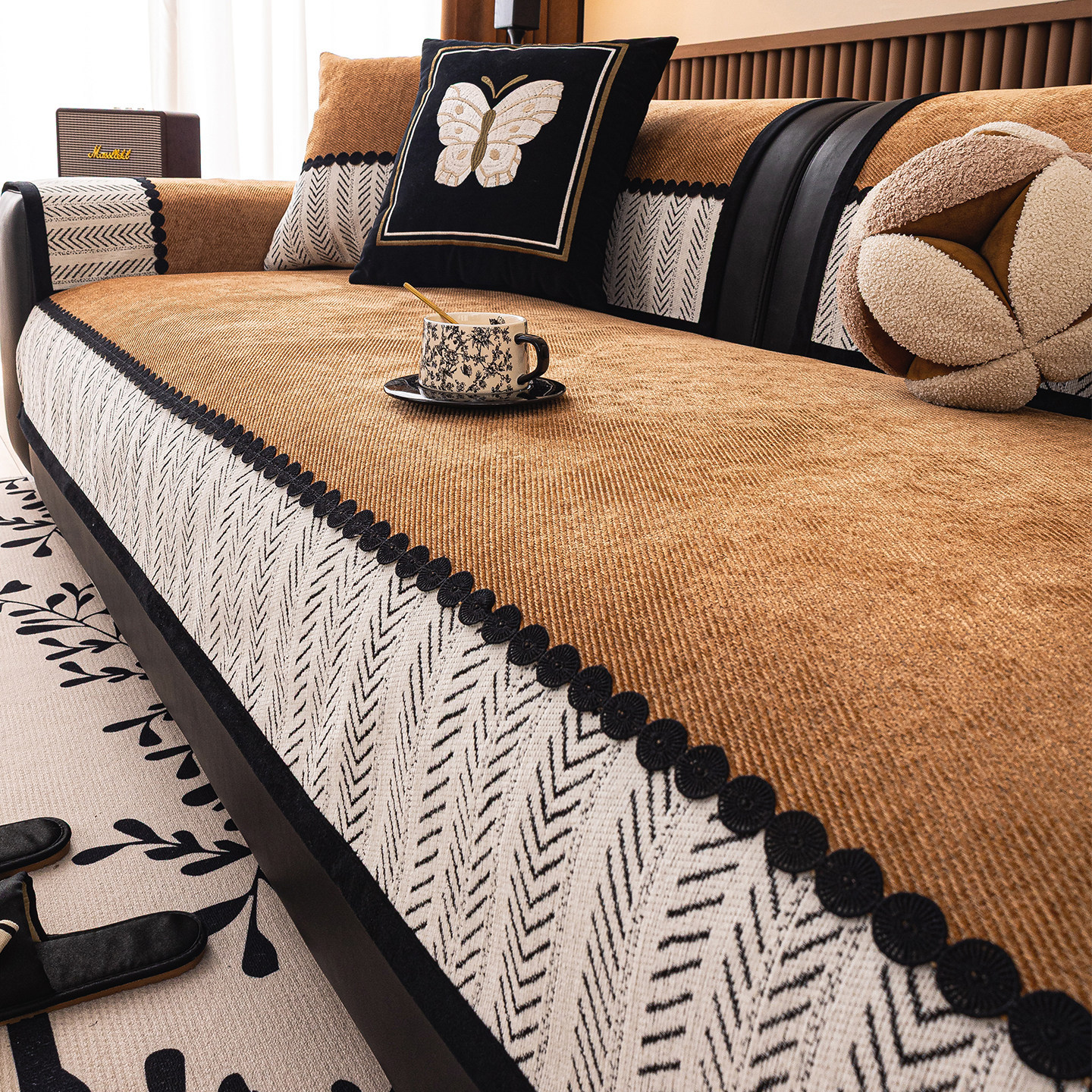 New Lightweight Luxury Straight-edged Chenille Sofa Cushionsingle Piece
