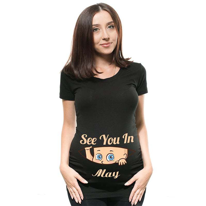 Women's Maternity Clothes Black Short sleeved T shirt May - Shop at LoveMi
