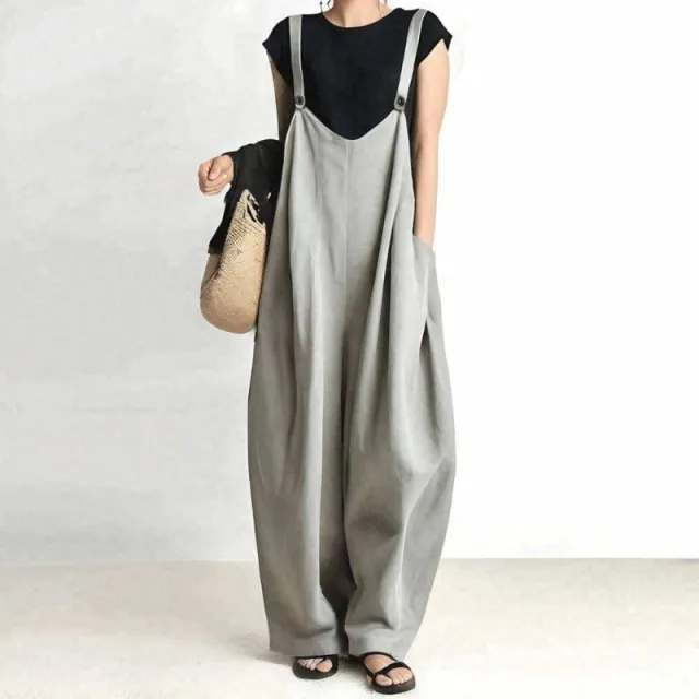 Japanese style Rakuten Lazy Wide leg Solid Color Overalls Gray - Shop at LoveMi