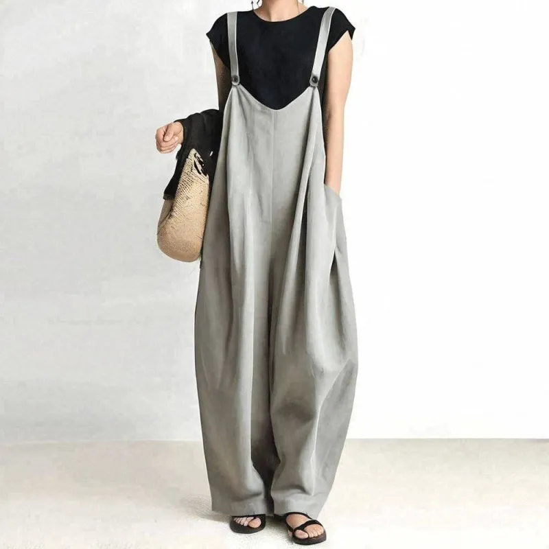 Japanese-style Rakuten Lazy Wide-leg Solid Color Overalls - Gray