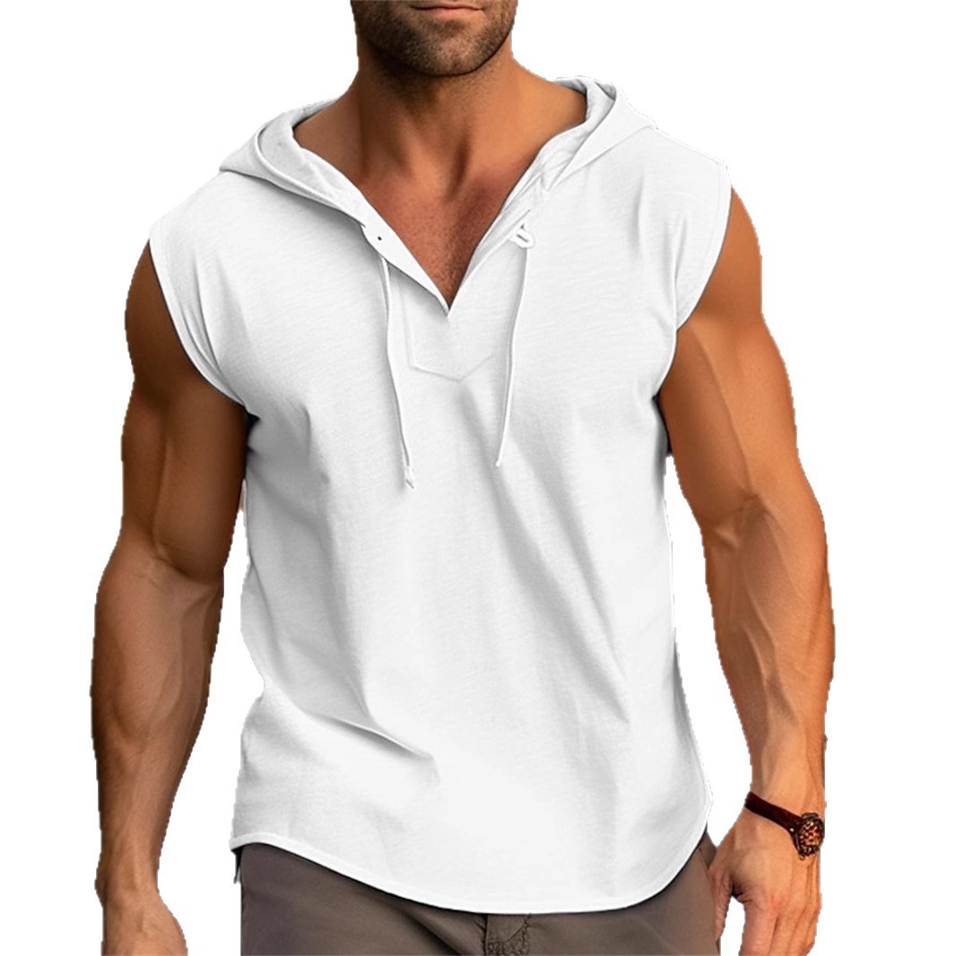 Mens Sleeveless Fitness Sports Drawstring Hooded Vest 8