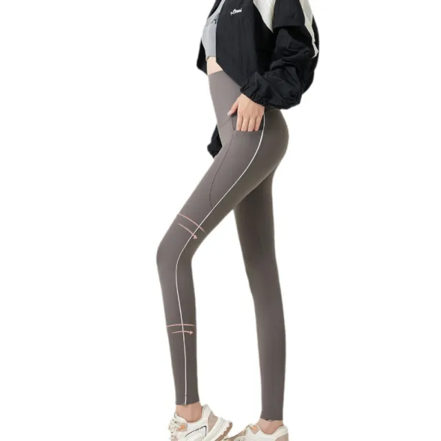 Line Dungarees Thick Shark Pants High Waist Hip Lift Leggings Coffee Color Brushed Style - Shop at LoveMi