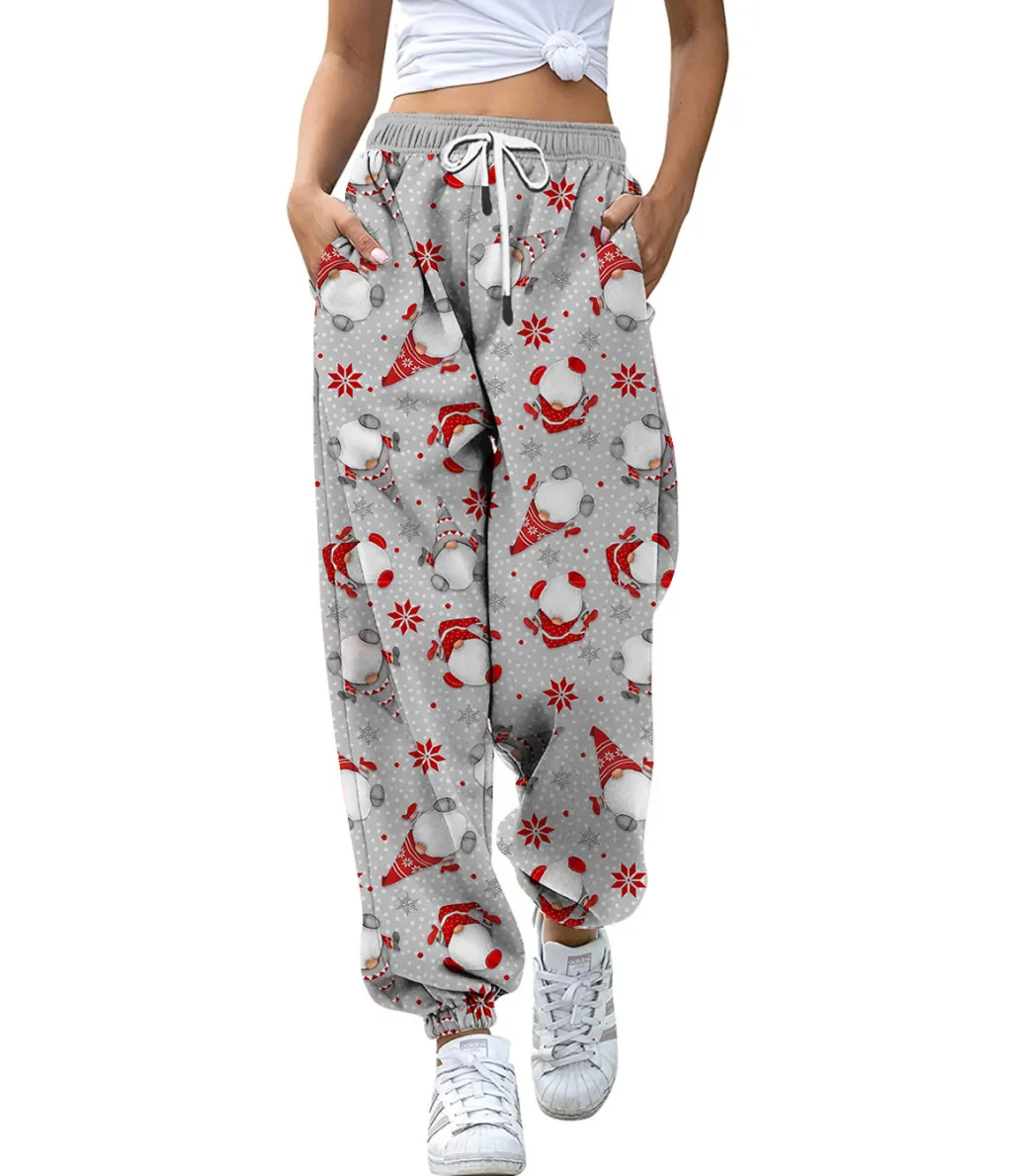 European And American Christmas High Waist Loose 3d Printed Casual Drawstring Women's Sports Casual Pants - Smck105Sm706-L
