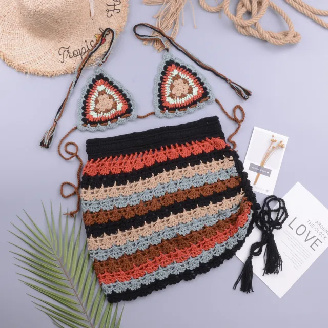 Holiday Hand Crocheting Hollow out Characteristic Color Matching Split Banded Bikini Suit Color Matching Average Size - Shop at LoveMi