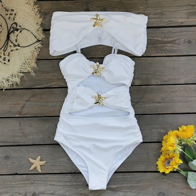 Pure White One piece Swimsuit Skirt Shawl Three piece Suit Sexy White - Shop at LoveMi
