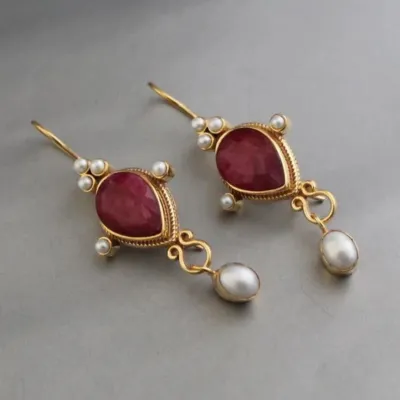 Pearl Pendant Inlaid Gemstone Earrings Original