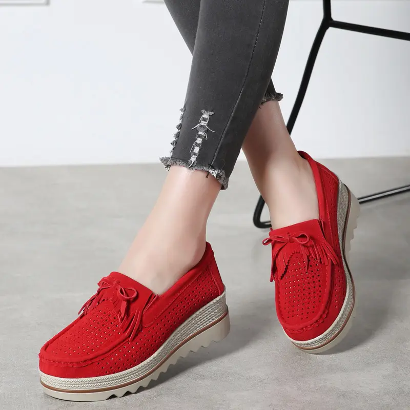 Women's Suede Leather Hollow-out Wedge Sandals
