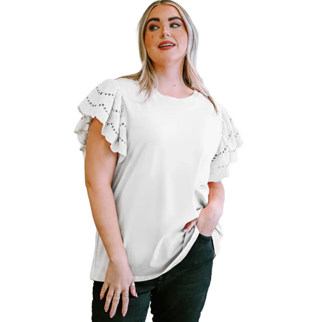 Female Lace Hollow Out Versatile Casual Short Sleeved Shirt White - Shop at LoveMi