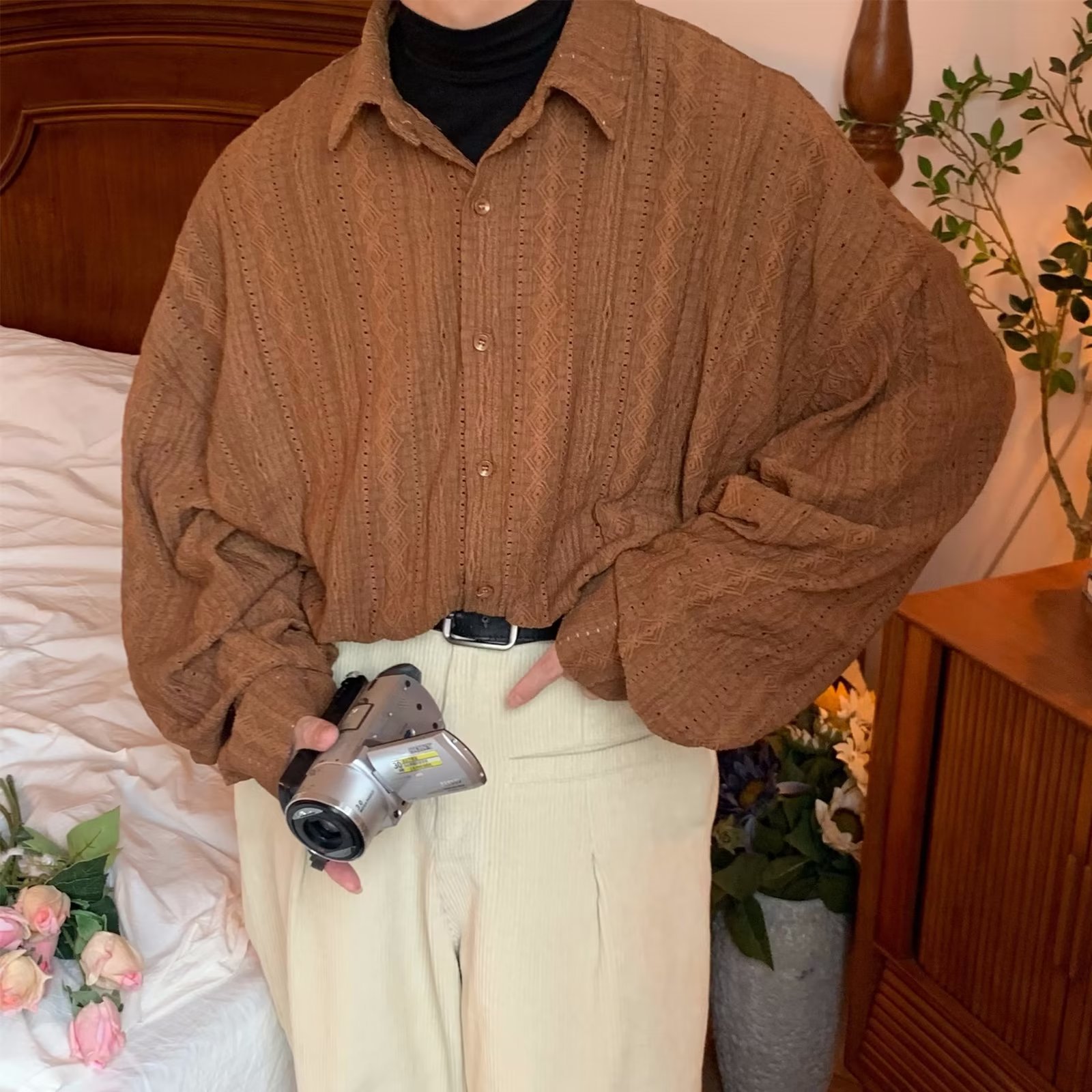 Mens HollowedOut Jacquard Shirt