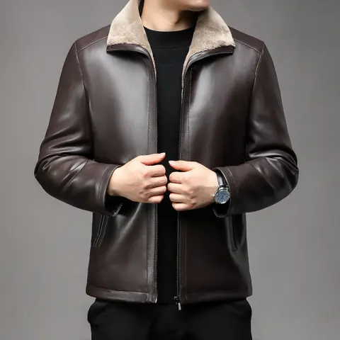 Jacket Business Warm Fur Lapel Fur Integrated Fleece-lined Thickened