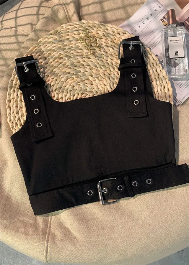 Girl's Black Cropped Overalls Jazz Outerwear Bra Top Vest Black - Shop at LoveMi