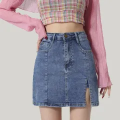 High Waist Denim Half-length Slim Slimming Hip Skirt - Blue - View 1