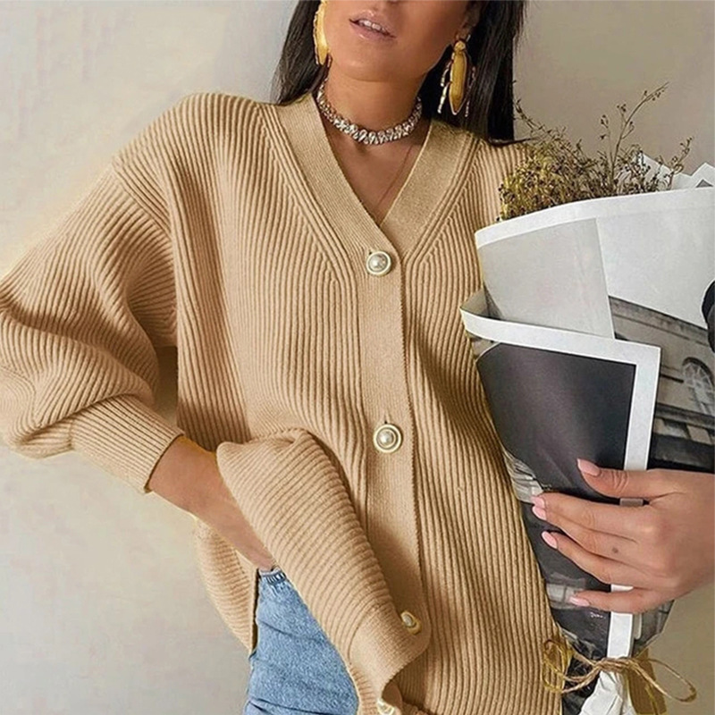 Solid Color Casual Cardigan - Loose Knitted Cardigan - Picture 7 of 12