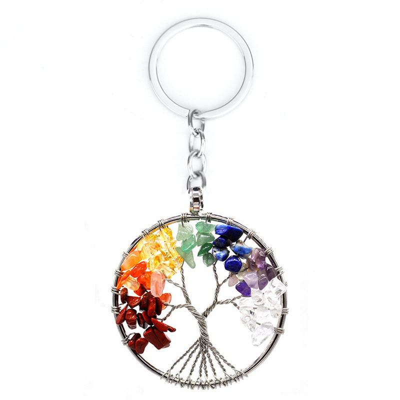 Title 5, 7 Colors Natural Crystal Gravel Tree of Life Ke...