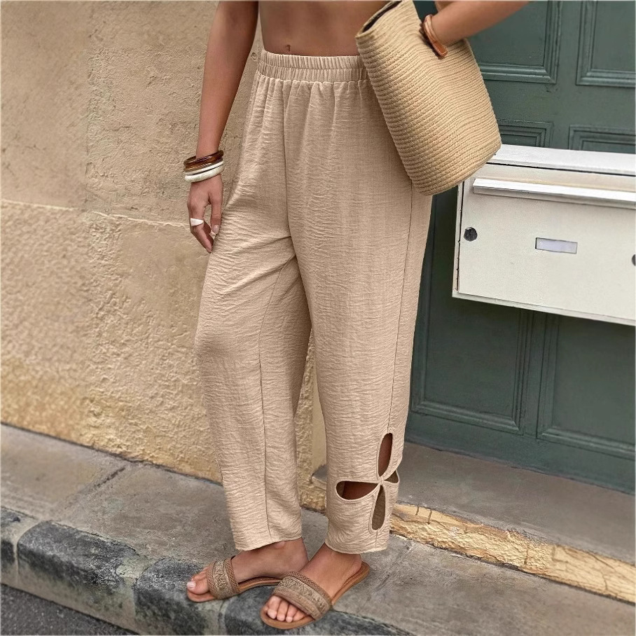 Everyday Side-pocket Hollow-out Full-length Comfortable Womens Pants 4