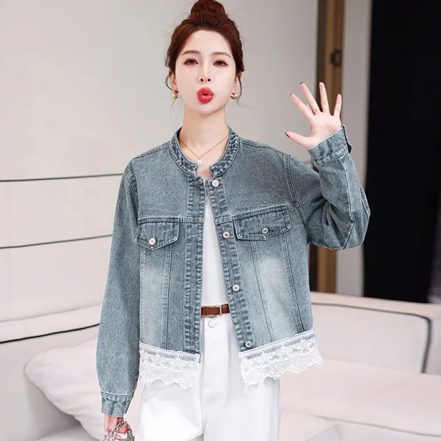 Denim Coat Female Lace Stitching Coat Blue - Shop at LoveMi