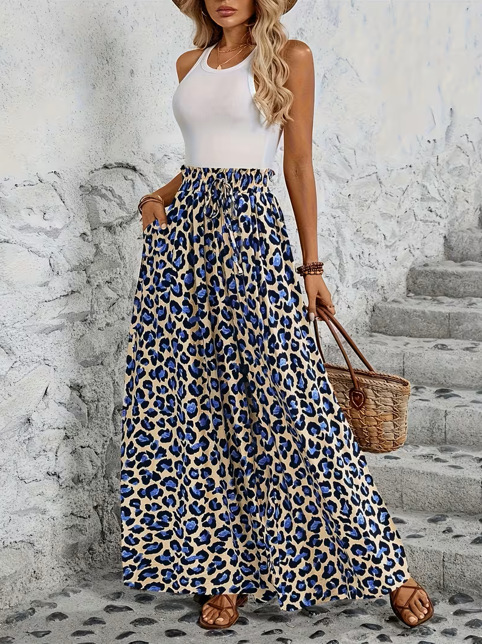 Pantalones holgados de pierna ancha con estampado de leopardo y talle alto para mujer. 416eb0c6 28da 4c99 8605 A12723a93677