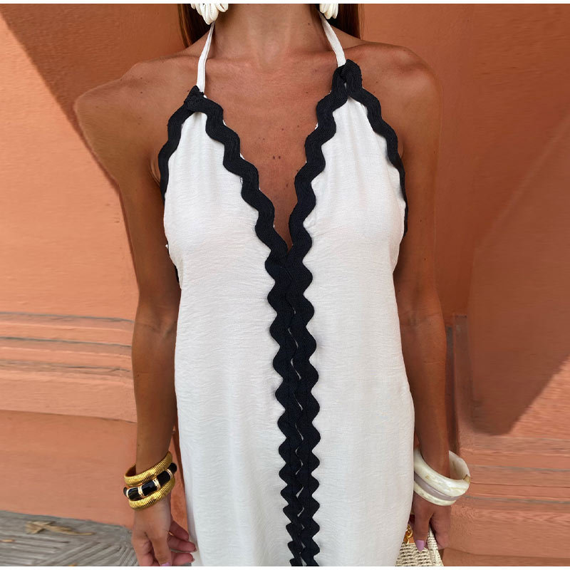 Elegant Spliced Halterneck With Suspenders Dress