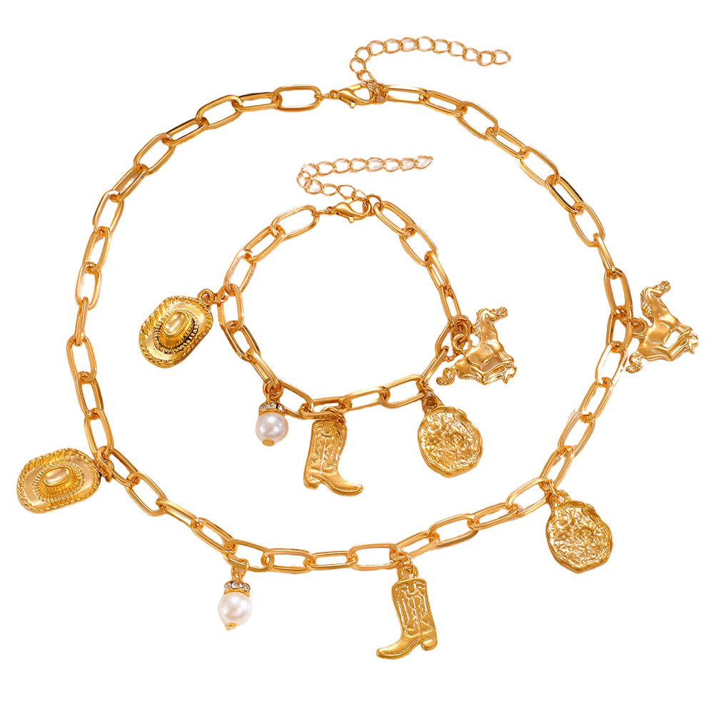 Ethnic-style Cowboy Hat Boots Pendant Necklace And Bracelet