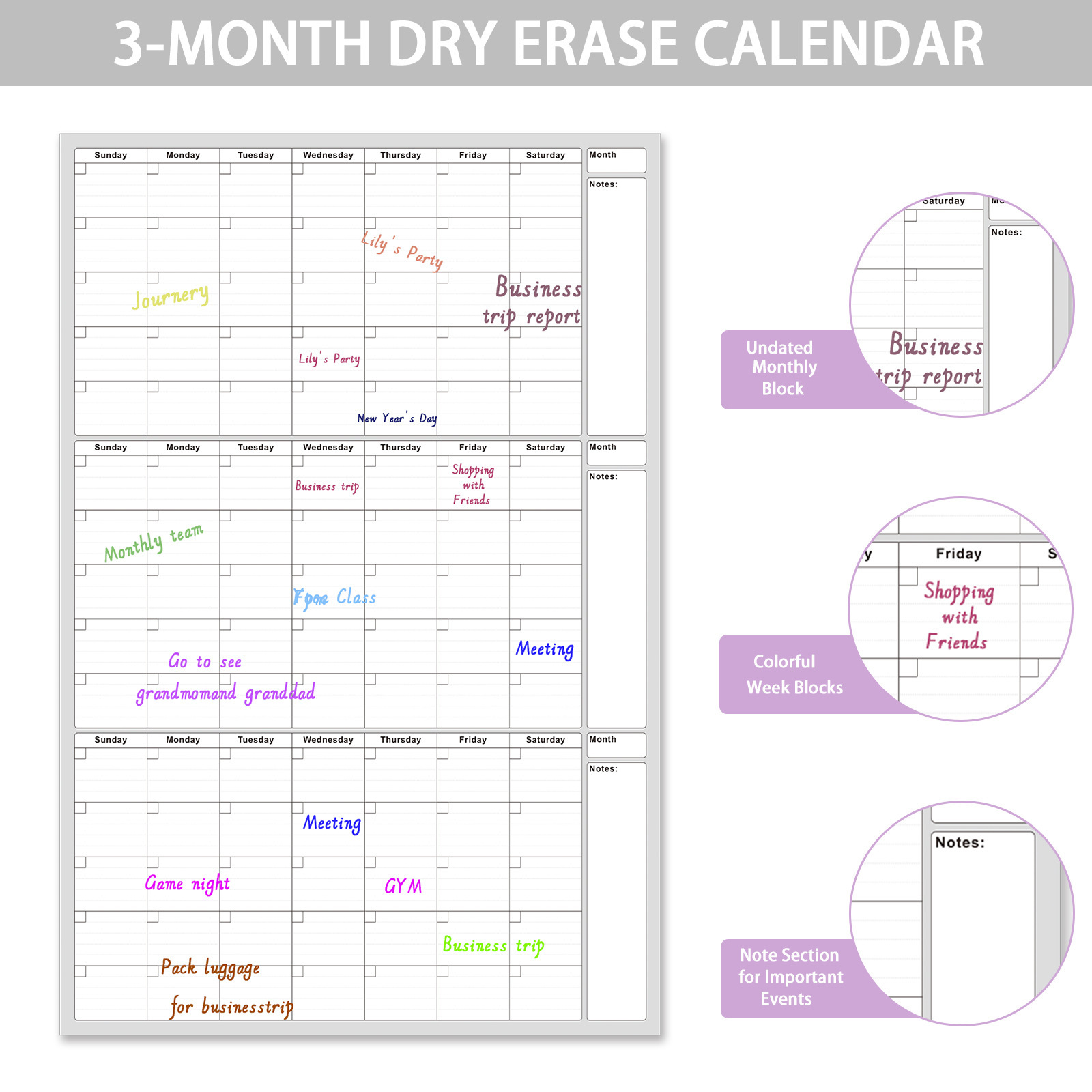 Undated 3-month Erasable Wall Calendar - Image 2