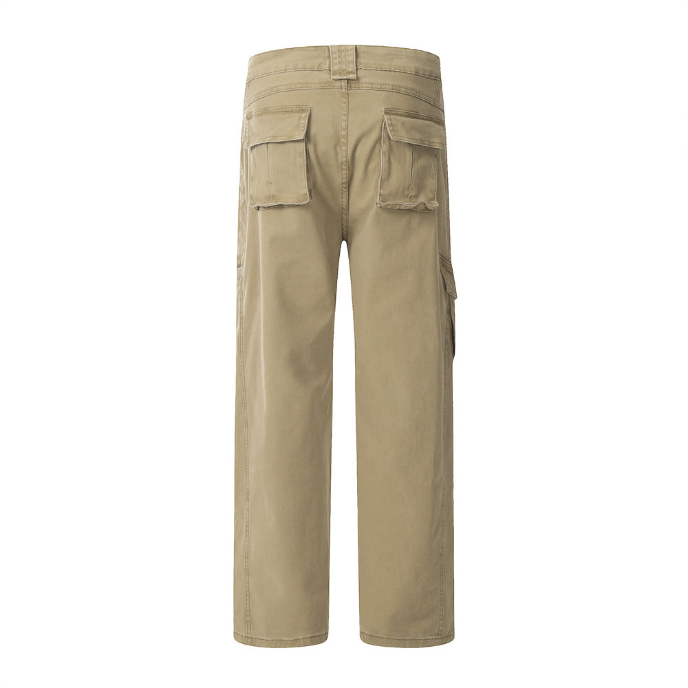 Multi-pocket Denim Straight-leg Trousers Men