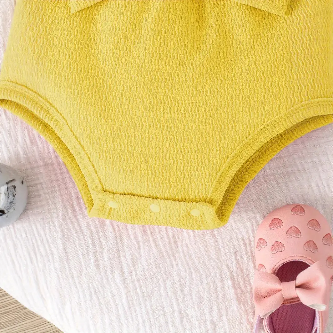 Sweet Bow-Knot Solid-Color Romper And Headband Two-Piece Set For Baby Girls