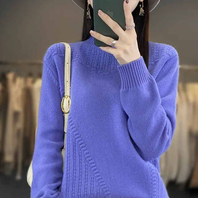 Women's Short All match Bottoming Casual Knitwear Catharanthus Roseus Blue - Shop at LoveMi