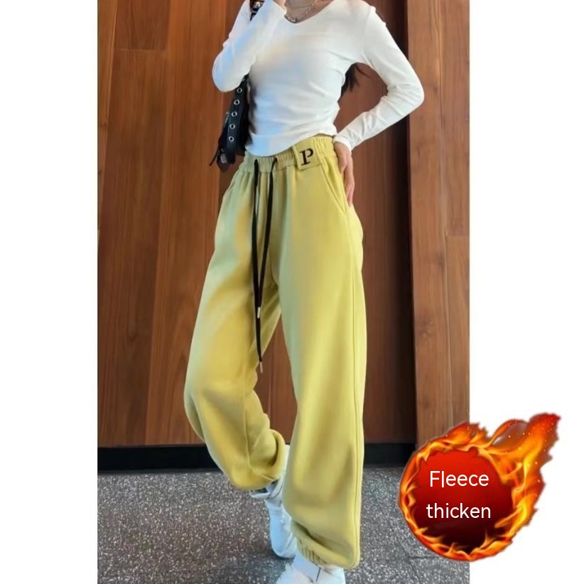 New Letter Embroidery Candy Color Fleece-lined Thick Track Pants