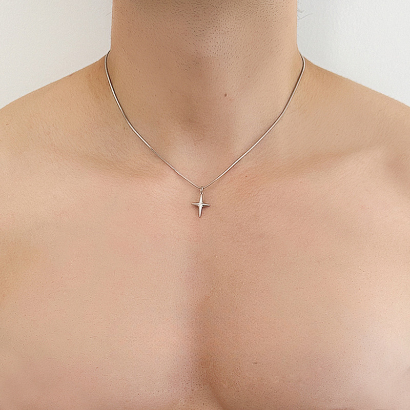 Titanium Steel Necklace With A Cross And Star Pendantniche Design