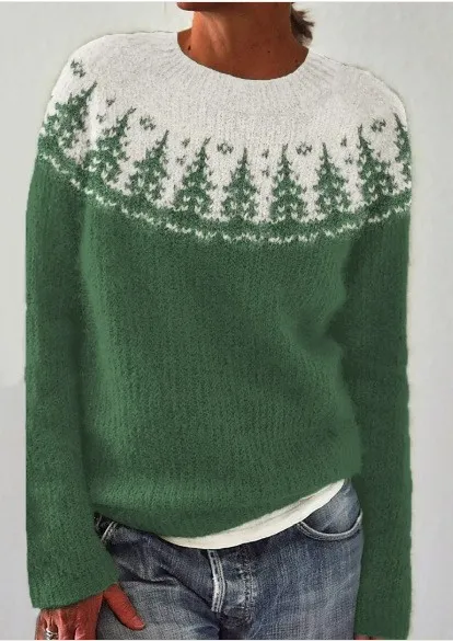 Women's Round-neck Color-block Loose Sweater - Hikoi 5417451