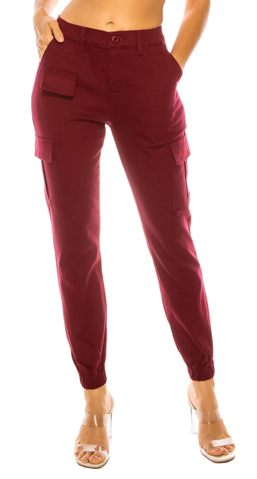 Women's Overalls Multi-pocket Design Elastic - Red