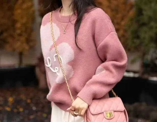 Japanese And Korean Design Sense Milk in water Mousse Flower Sweater Women Pink - Shop at LoveMi