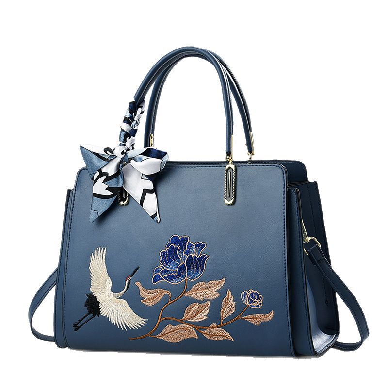 Womens New Chinese-Style National-Flair Embroidered Crane Fashion Crossbody Tote Bag