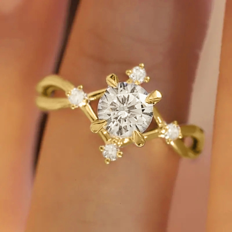 Geometric Snowflake Cubic Zirconia Ring - Women's Fashion Jewelry Sterling Silver Plated Band