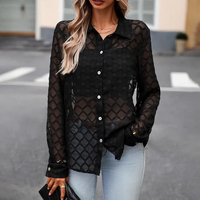 European And American Transparent Jacquard Shirt For Women Transparent - Shop at LoveMi